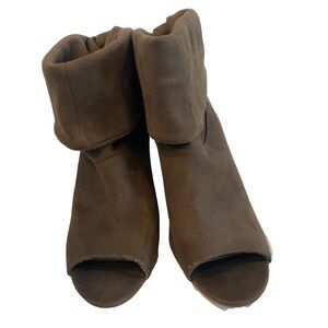 Brown Charlotte Russe Open Toe Slouchy Ankle Boots with Cone-shaped Heel Size 10